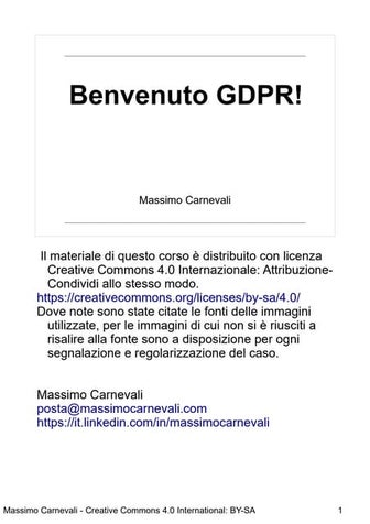 Benvenuto GDPR