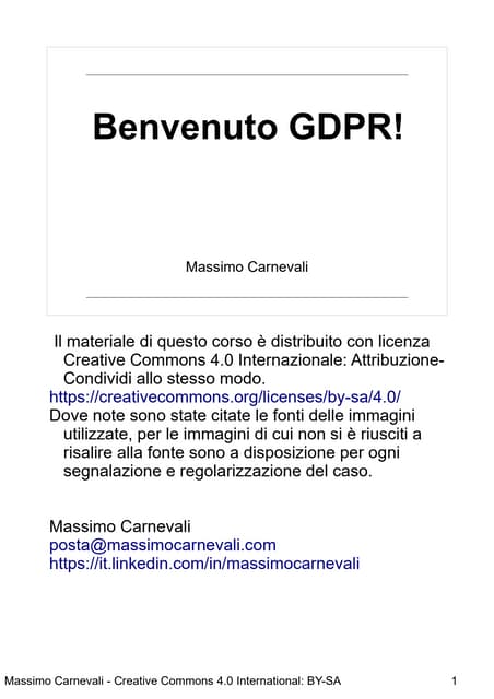 Benvenuto GDPR