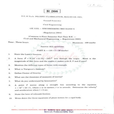 Ge 131 engineering mechanics anna university may june 2007 - solved ...