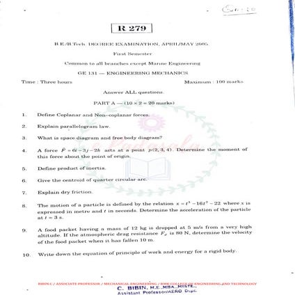 Ge 131 engineering mechanics anna university april may 2005 - solved ...