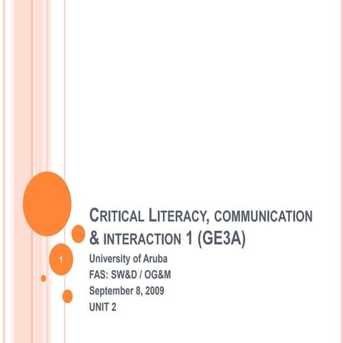 UNIT 2 Critical Literacy, Communication and Interaction 1