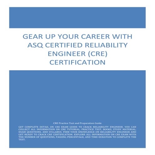 Reliability Engineer Certification