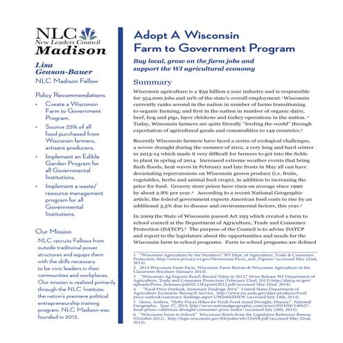 Adopt A Wisconsin Farm to Government Program: Buy local, grow on the farm jobs and support the WI agricultural economy