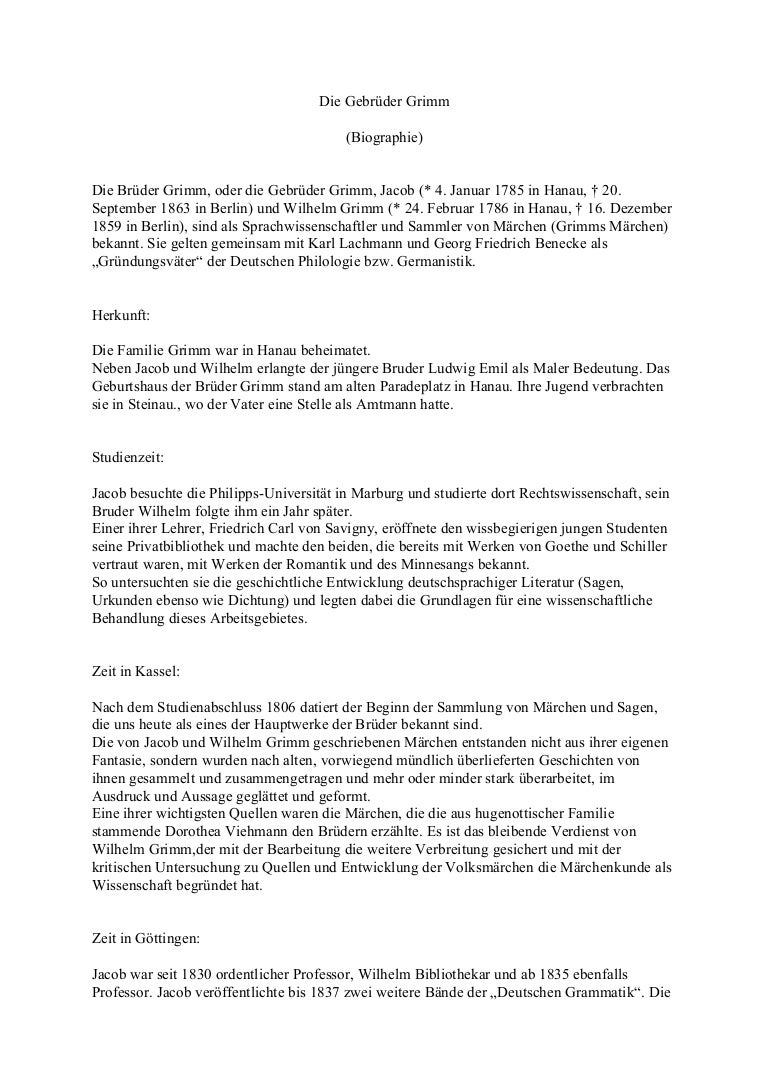 Steckbrief Gebrüder Grimm Steckbrief Gebrüder Grimm