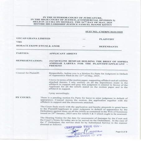 GECAD Ghana Limited versus Horace Ekow Ewusi and Nyame Tumi So Smart Ltd