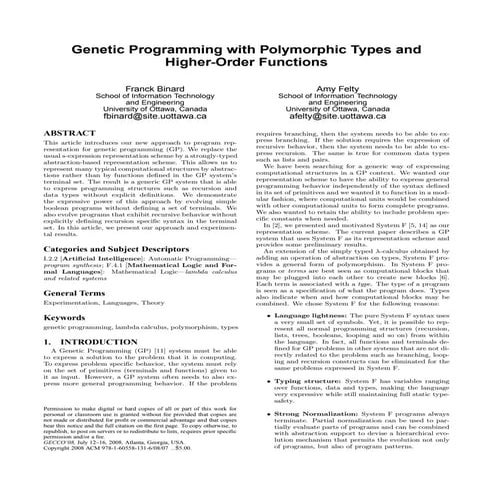 Genetic Programming with Polymorphic Types and Higher-Order Functions | PDF