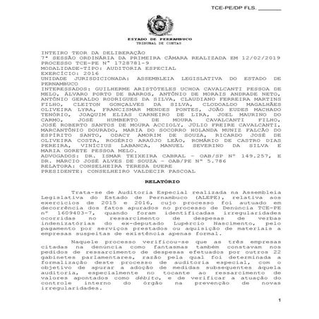 Relatório do TCE sobre parlamentares