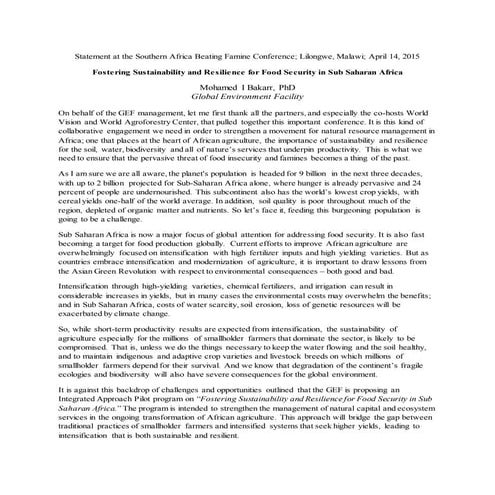 Fostering Sustainability and Resilience for Food Security in Sub Saharan Africa