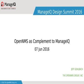 OpenNMS - Jeff Gehlbach - ManageIQ Design Summit 2016