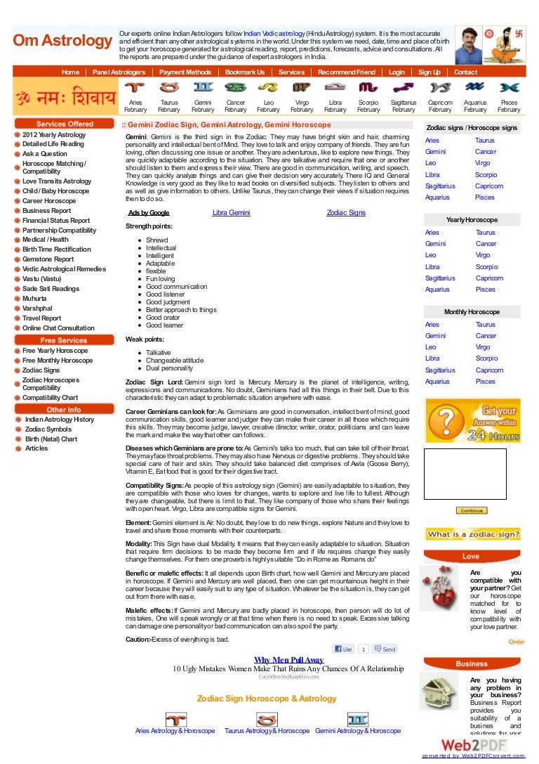 Gemini Horoscope Compatibility Chart