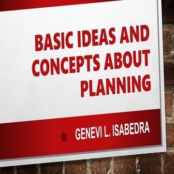 BASIC IDEAS AND CONCEPTS OF PLANNING 