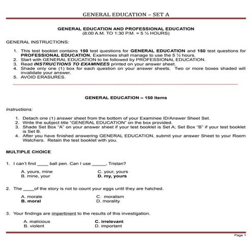 Gen ed (w-answer key)