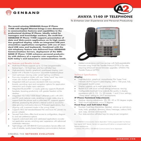 Genband Avaya 1140 datasheet
