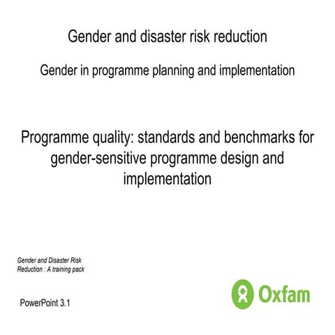 Gender in programme planning and implementation: Programme quality: standards...