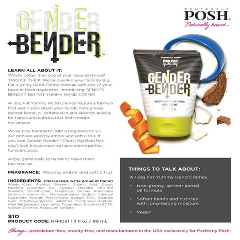 Perfectly Posh Gender bender Big Fat Yummy Hand Creme (bfyhc)