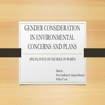 Gender consideration in environmental concerns and plans