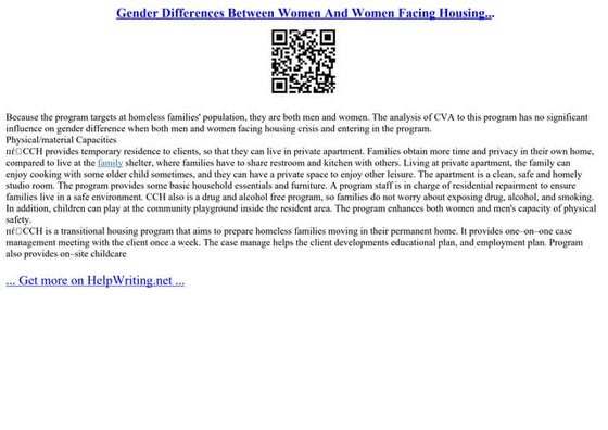 Gender Differences Between Women And Women Facing Housing...
