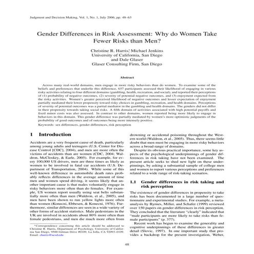 Gender differences in risk assessmen | PDF