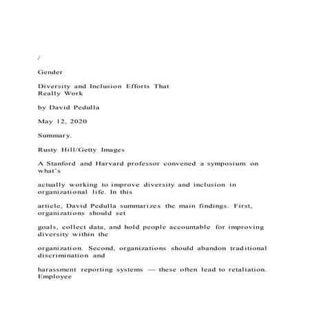 GenderDiversity and Inclusion Efforts ThatReally Wo