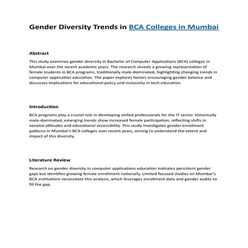 Analyzing Gender Diversity Trends of MCom Colleges in Mumbai | PDF