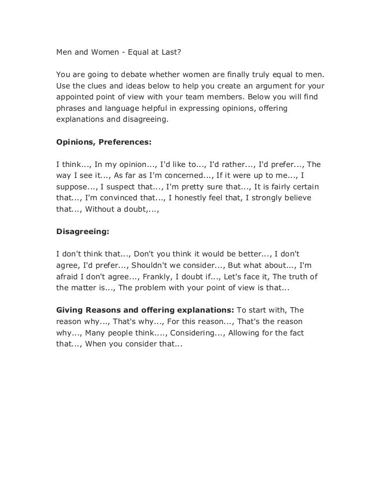 Gender equality debate