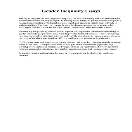 Gender Inequality Essays. Muskegon Community College
