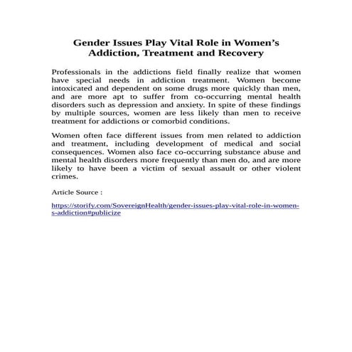 Gender Issues Play Vital Role in Women’s Addiction, Treatment and ...