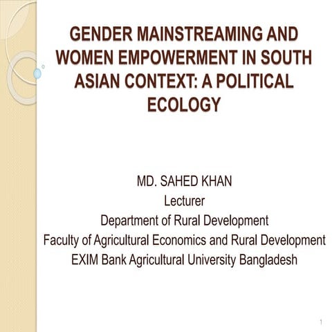 Gender Mainstreaming, Sustainable Development and Political Ecology