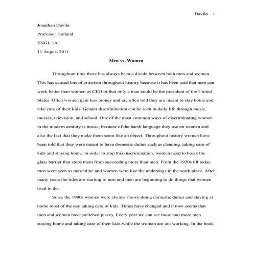 Gender Myth Men verses Women