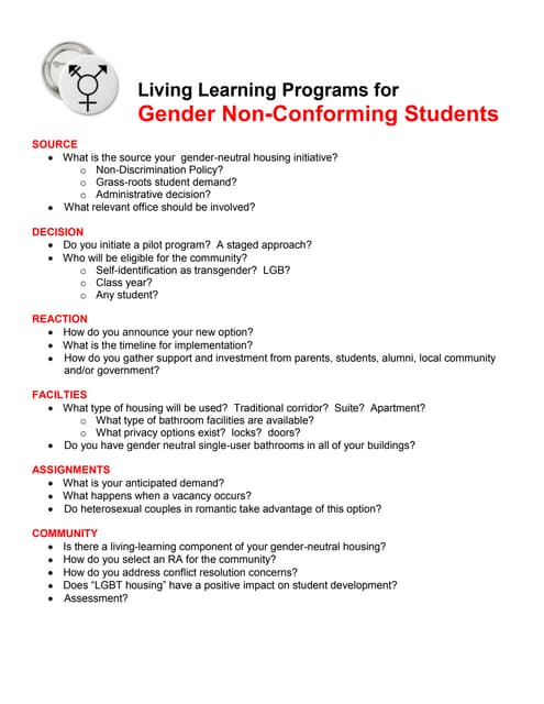 Living Learning Programs for Gender Non-Conforming Students HANDOUT