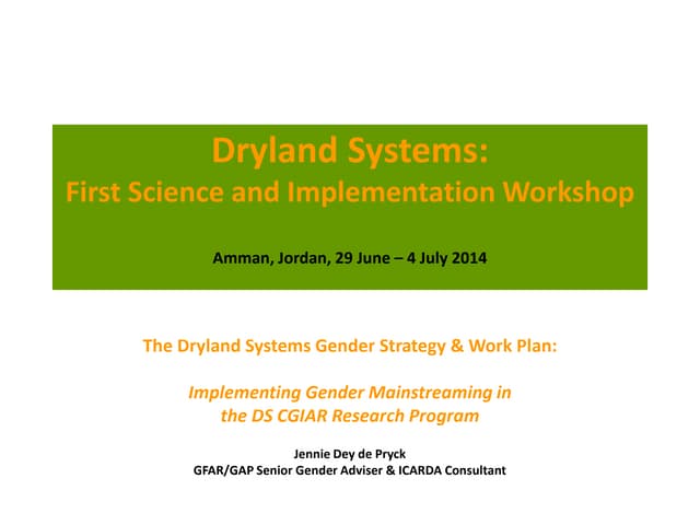 Implementing Gender Mainstreaming in  the DS CGIAR Research Program
