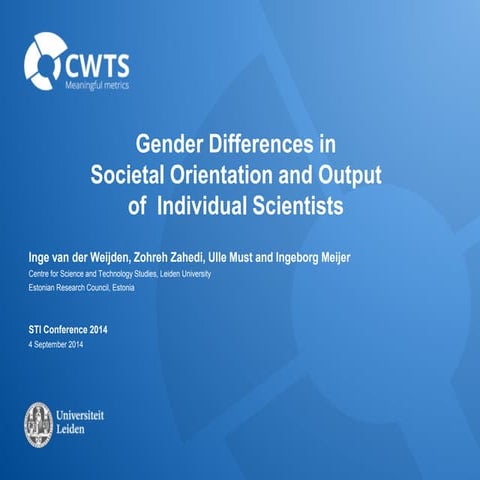 Gender differences in societal orientation and output of individual scientists