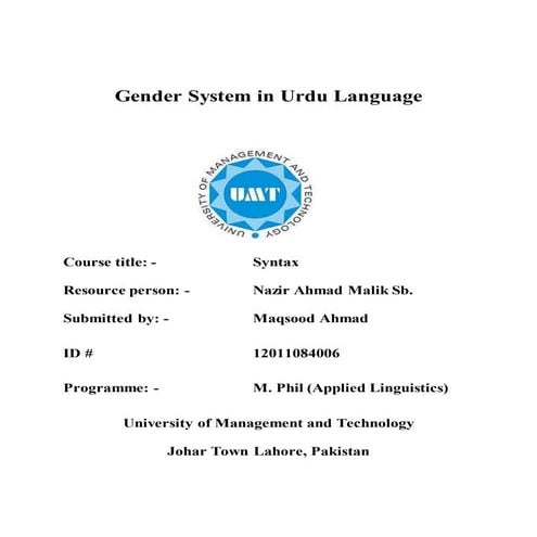 Gender system in urdu language