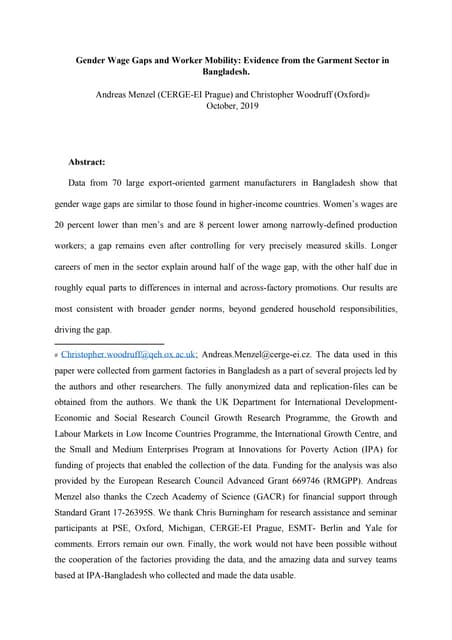 Gender Wage Gaps and Worker Mobility: Evidence from the Garment Sector in Bangladesh