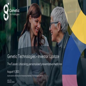 GENE Investor Presentation Genetic Technologies August 2023