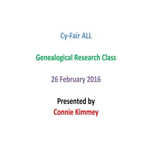 Genealogy Research Class - Feb 26