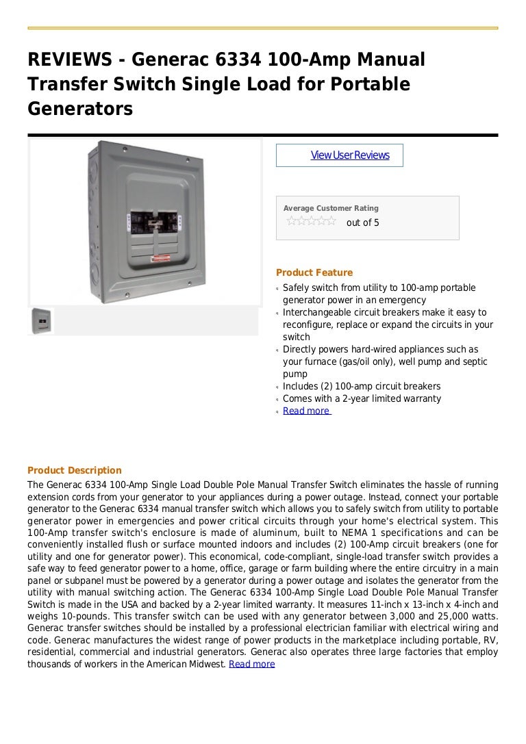 Generac 200 Amp Automatic Transfer Switch Installation Manua