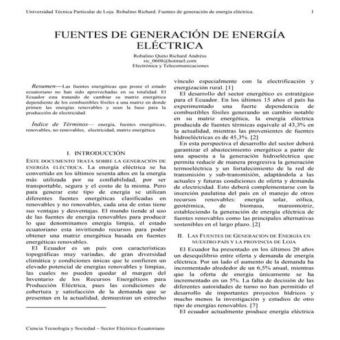 centrales de generación eléctrica en el ecuador | PDF