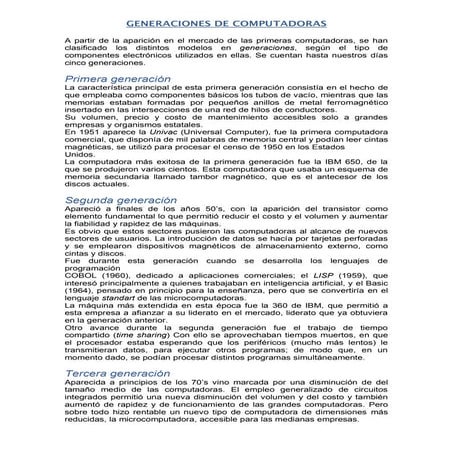 Las 5 generaciones de las computadoras 2021 | PDF