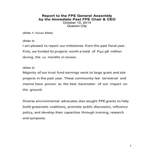 MRU: General Assembly Report of the FPE Chair | PDF