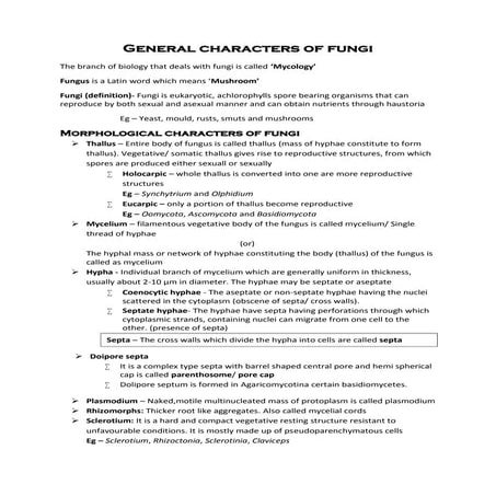 General characters of fungi