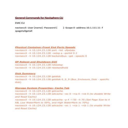 General commands for navisphere cli