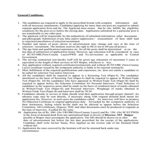 General conditions nit