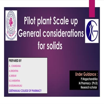 pilot plant scale up  for solids general considerationations