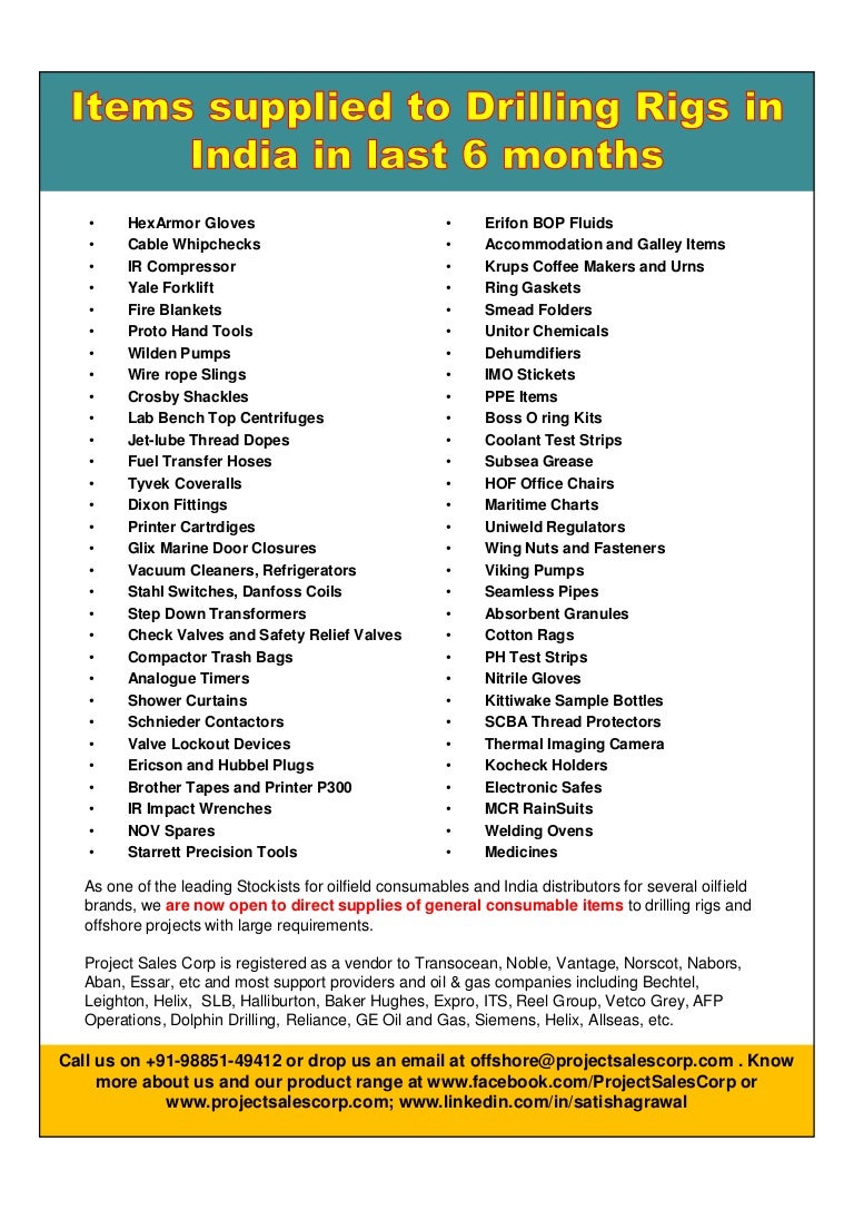 General Consumables for Offshore Drilling Rigs