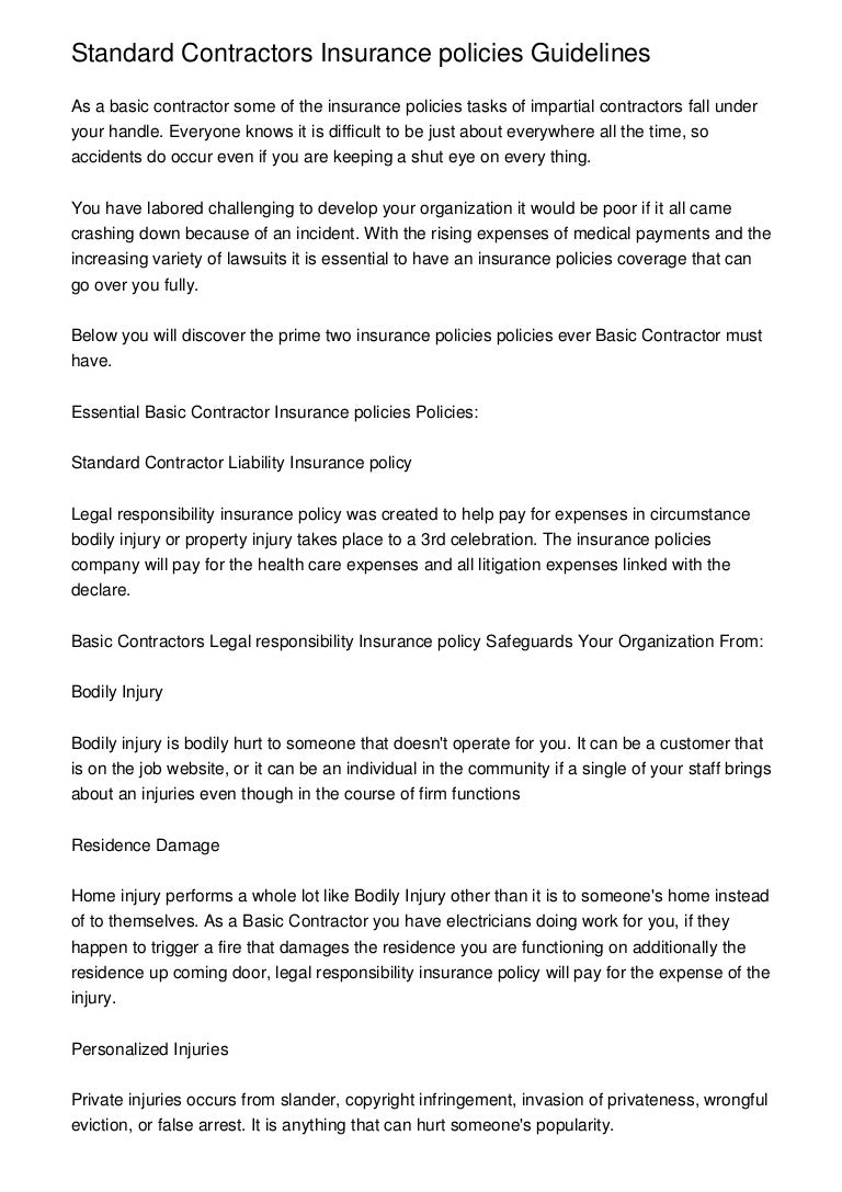 Standard Contractors Insurance policies Guidelines