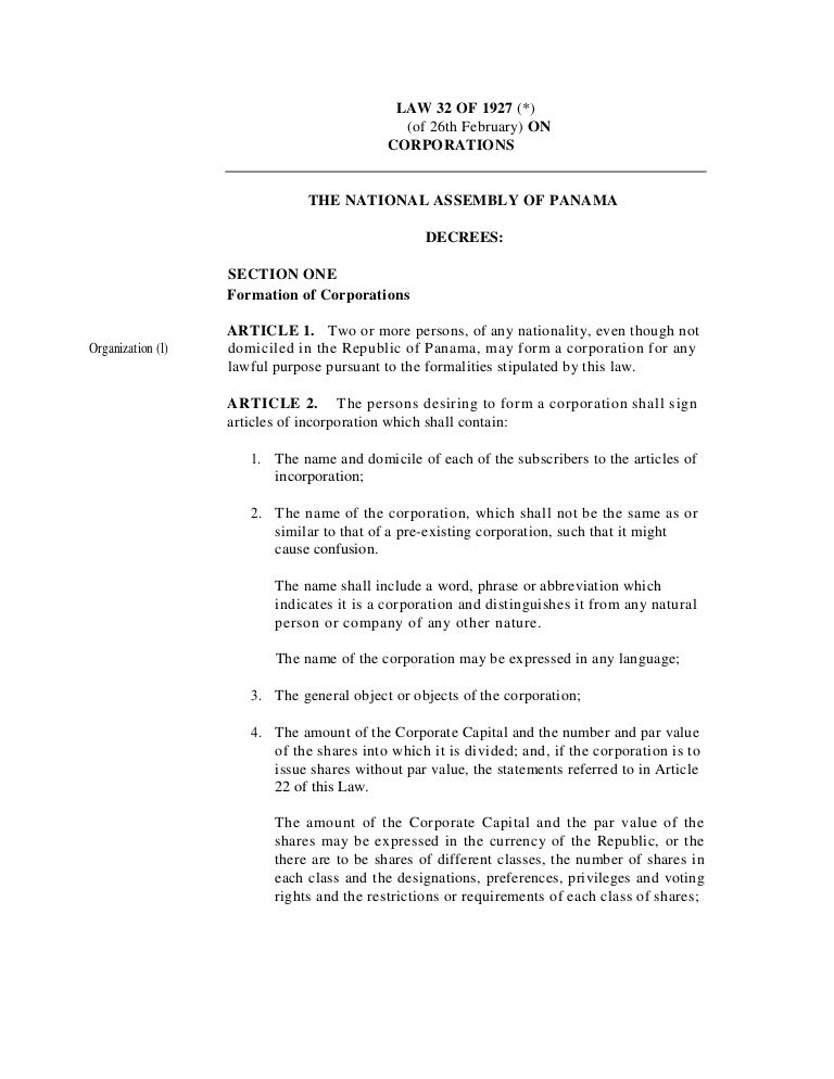 General Corporation Law Panama