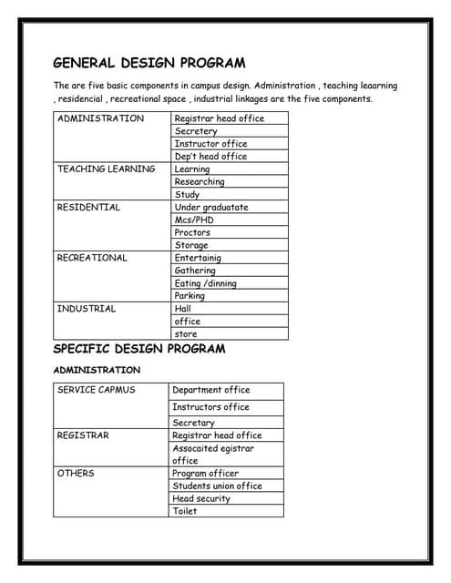 GENERAL DESIGN PROGRAM for campus design | PDF