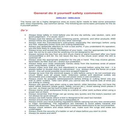 General do it yourself safety comments