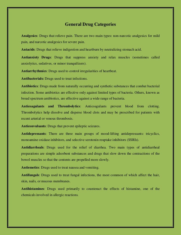 General drug categories
